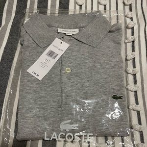 BRAND NEW LACOSTE POLO W/ TAGS Solid Light Gray/Silver Short Sleeve Regular Fit